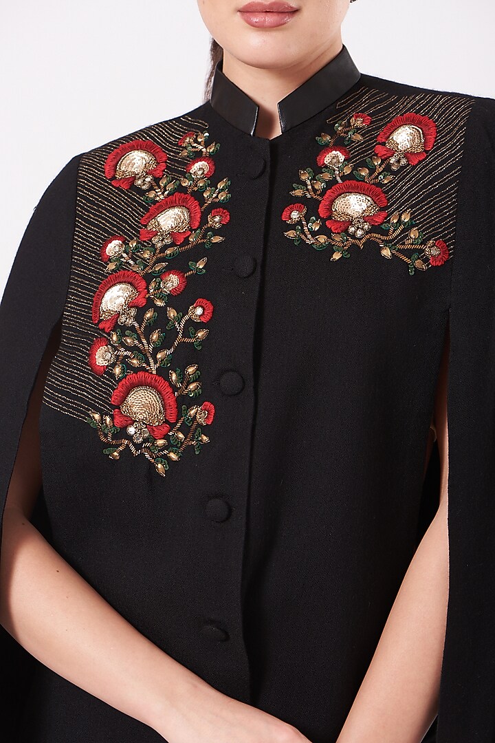 Black Cape With Anchor Embroidery by Neiza Shawls at Pernia's Pop Up Shop
