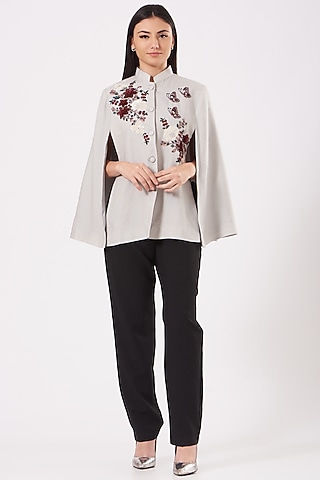 Grey Cape In Cashmere Wool by Neiza Shawls