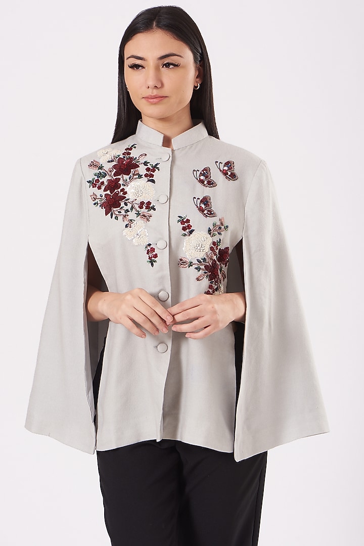 Grey Cape In Cashmere Wool by Neiza Shawls at Pernia's Pop Up Shop