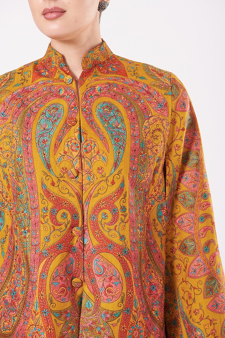 Mustard Hand Embroidered Cape by Neiza Shawls at Pernia's Pop Up Shop
