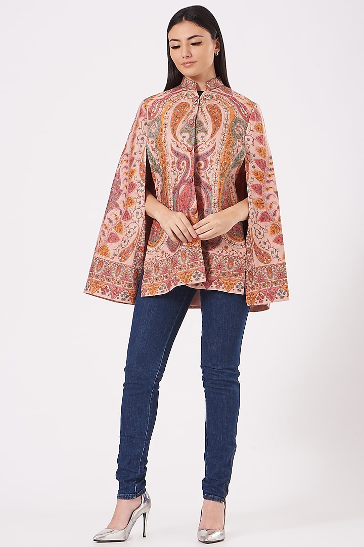 Blush Pink Embroidered Cape by Neiza Shawls