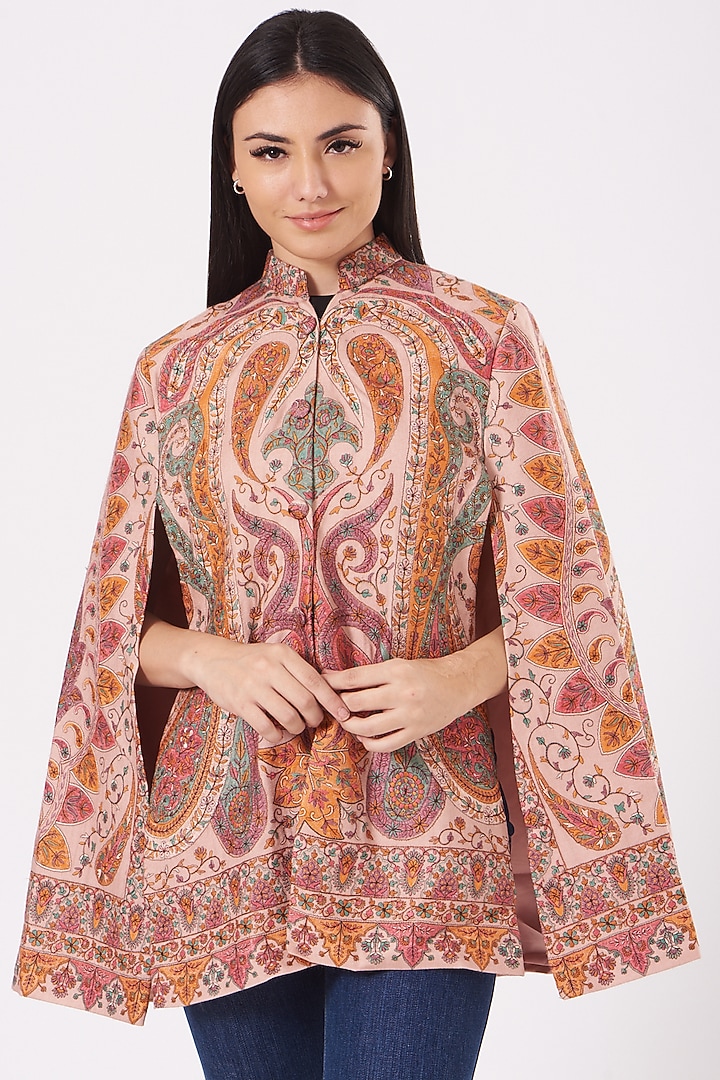 Blush Pink Embroidered Cape by Neiza Shawls at Pernia's Pop Up Shop