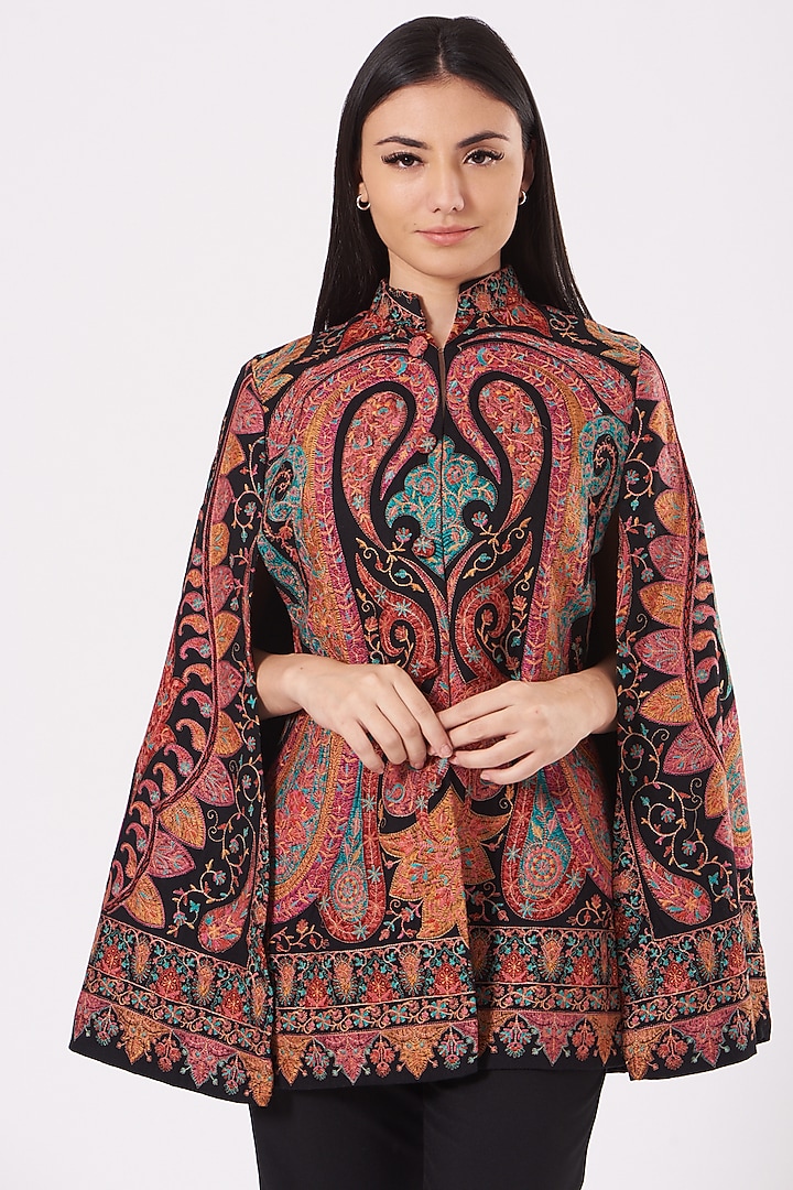 Black Cape With Hand Embroidery by Neiza Shawls at Pernia's Pop Up Shop