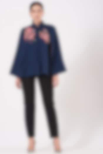 Cobalt Blue Embroidered Butterfly Cape by Neiza Shawls at Pernia's Pop Up Shop