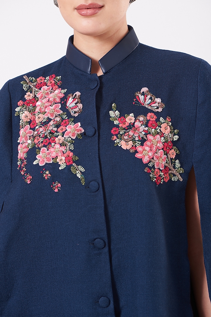 Cobalt Blue Embroidered Butterfly Cape by Neiza Shawls at Pernia's Pop Up Shop