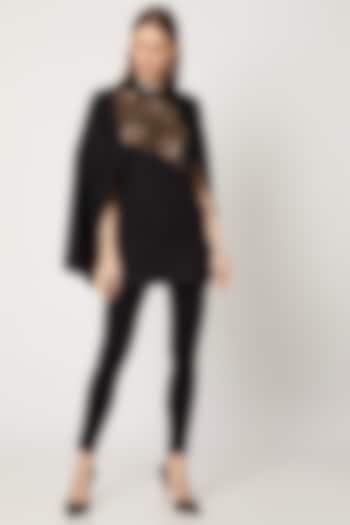 Black Embroidered Double Breasted Cape by Neiza Shawls at Pernia's Pop Up Shop