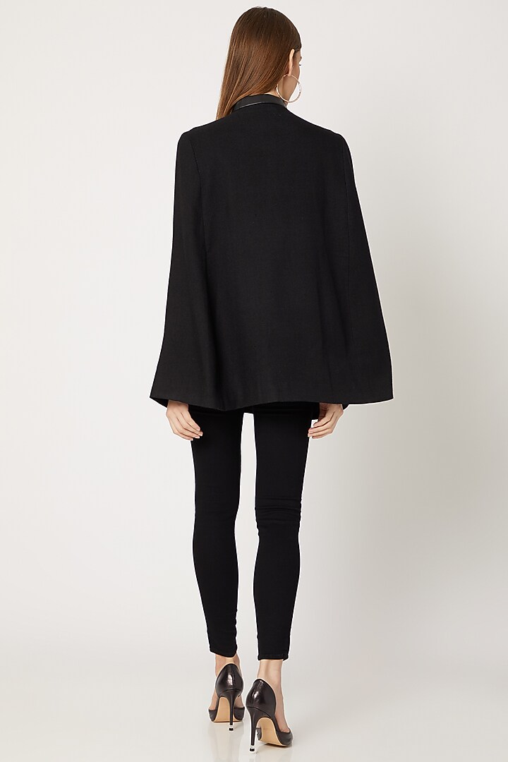 Black Embroidered Double Breasted Cape by Neiza Shawls at Pernia's Pop Up Shop