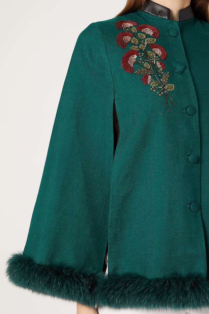 Bottle Green Embroidered Cape by Neiza Shawls at Pernia's Pop Up Shop