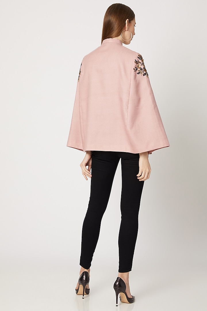 Blush Pink Embroidered Woolen Cape by Neiza Shawls at Pernia's Pop Up Shop