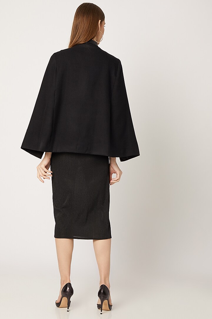 Black Embroidered Cape With Leather Collar by Neiza Shawls at Pernia's Pop Up Shop