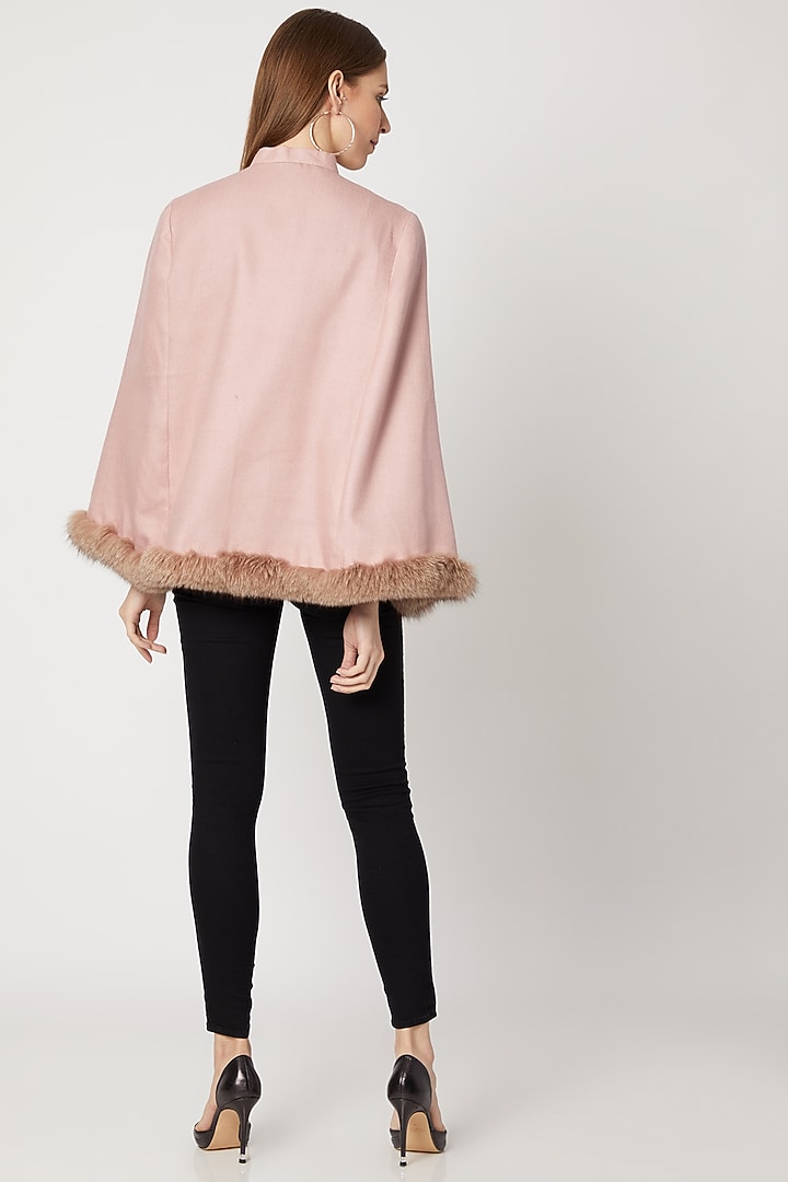Blush Pink Embroidered Cape With Fur by Neiza Shawls at Pernia's Pop Up Shop