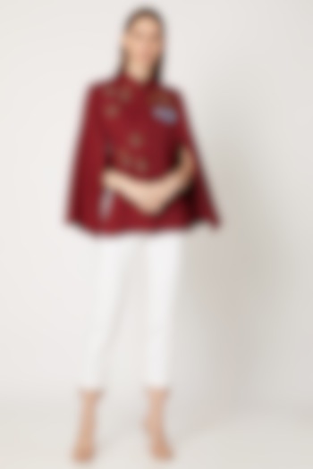 Maroon Sequins Embroidered Cape by Neiza Shawls
