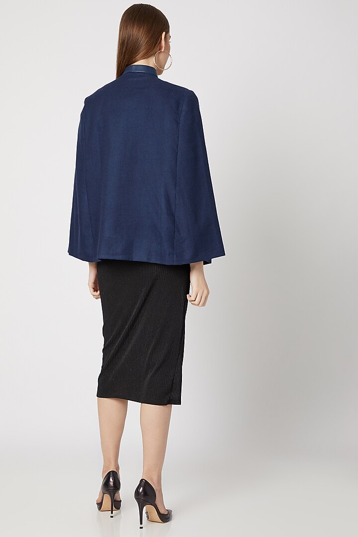 Navy Blue Embroidered Cape by Neiza Shawls at Pernia's Pop Up Shop