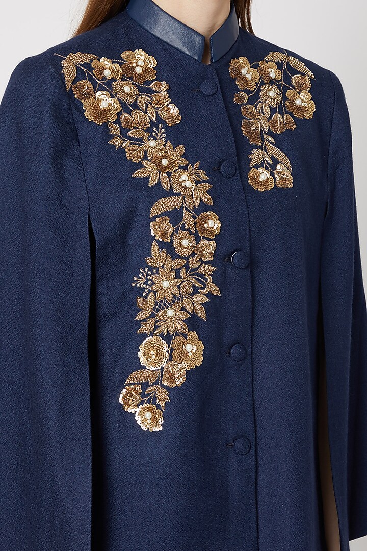 Navy Blue Embroidered Cape by Neiza Shawls at Pernia's Pop Up Shop