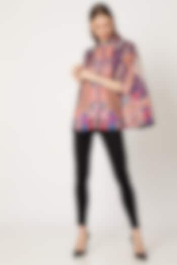 Navy Blue Printed Kalamkari Cape by Neiza Shawls at Pernia's Pop Up Shop