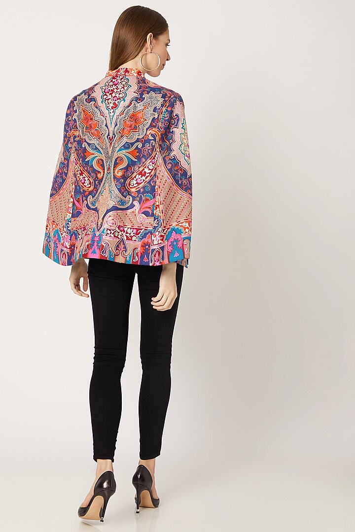 Navy Blue Printed Kalamkari Cape by Neiza Shawls at Pernia's Pop Up Shop