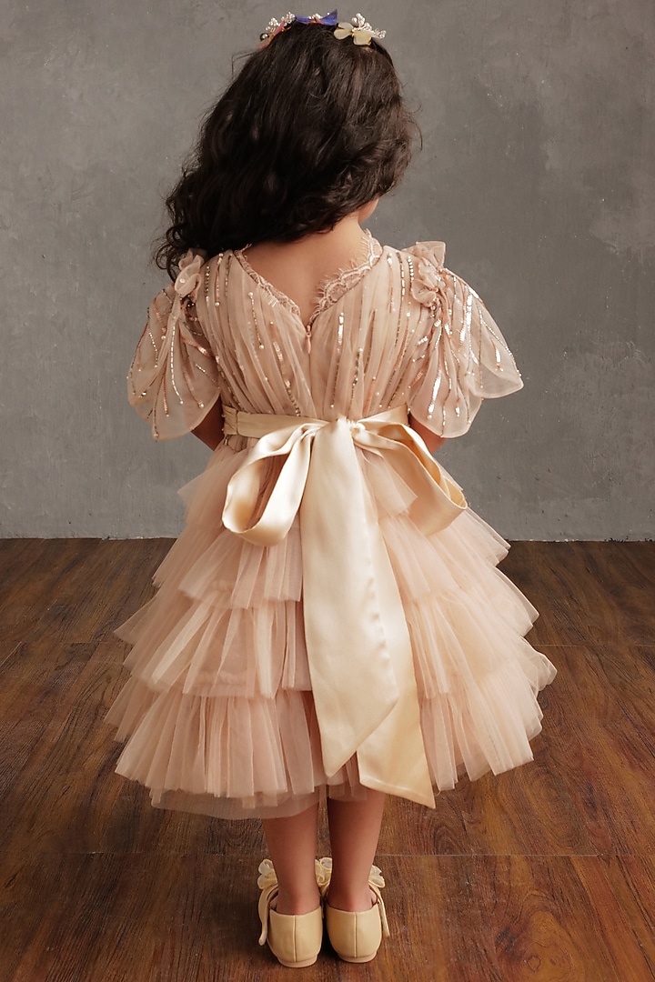 Blush Pink Crepe & Satin Hand Embroidered Dress For Girls by NSS Little Stars at Pernia's Pop Up Shop