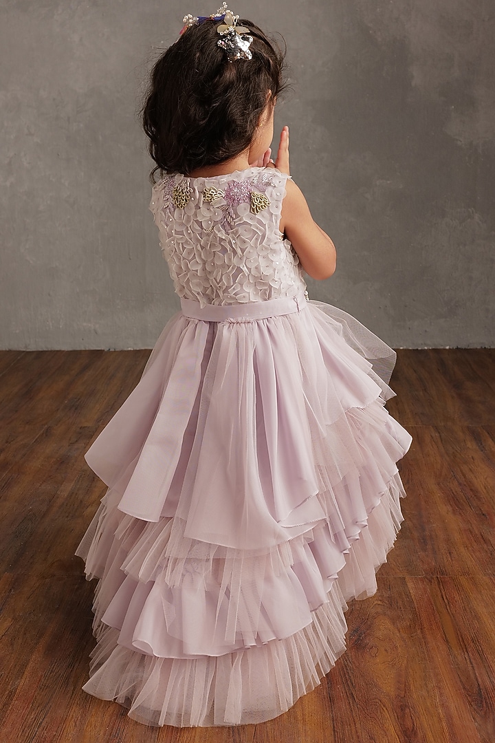 Lavender Semi Hard Net Embellished Frilled Dress For Girls by NSS Little Stars at Pernia's Pop Up Shop