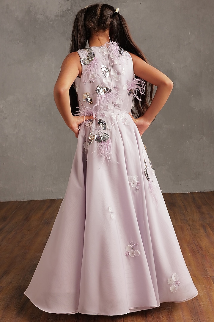 Lavender Poly Organza Hand Embellished Dress For Girls by NSS Little Stars at Pernia's Pop Up Shop