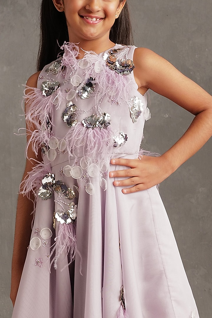 Lavender Poly Organza Hand Embellished Dress For Girls by NSS Little Stars at Pernia's Pop Up Shop