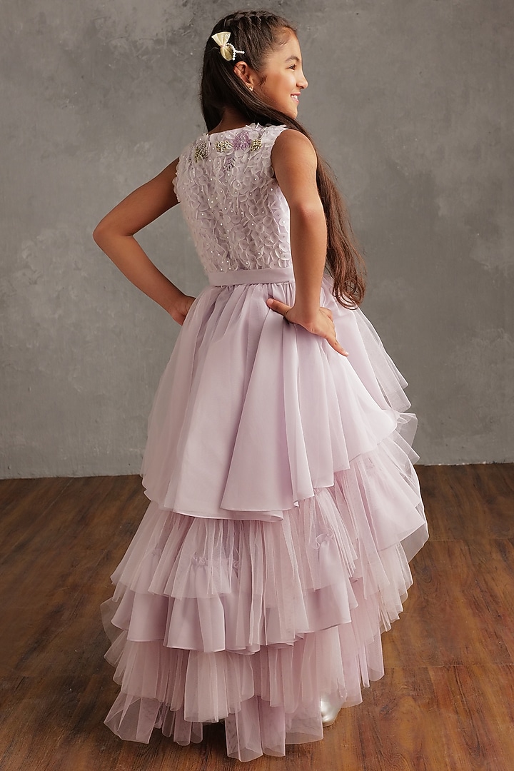 Lavender Poly Organza Hand Embellished Dress For Girls by NSS Little Stars at Pernia's Pop Up Shop