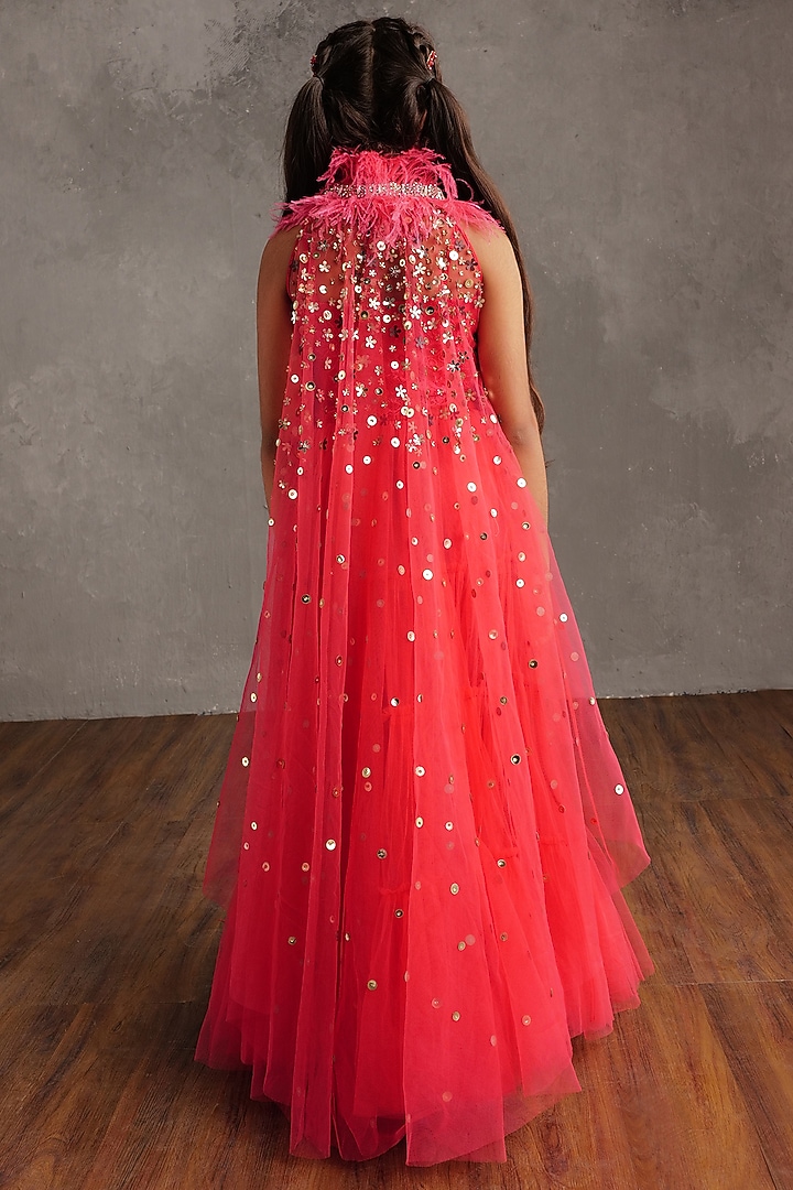 Fuchsia Semi Hard Net Embellished Jacket Set For Girls by NSS Little Stars at Pernia's Pop Up Shop