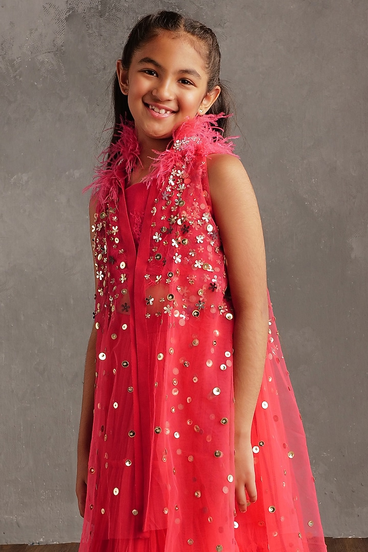Fuchsia Semi Hard Net Embellished Jacket Set For Girls by NSS Little Stars at Pernia's Pop Up Shop
