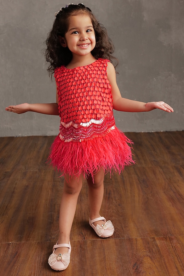 Fuchsia Semi Hard Net Embellished Dress For Girls by NSS Little Stars