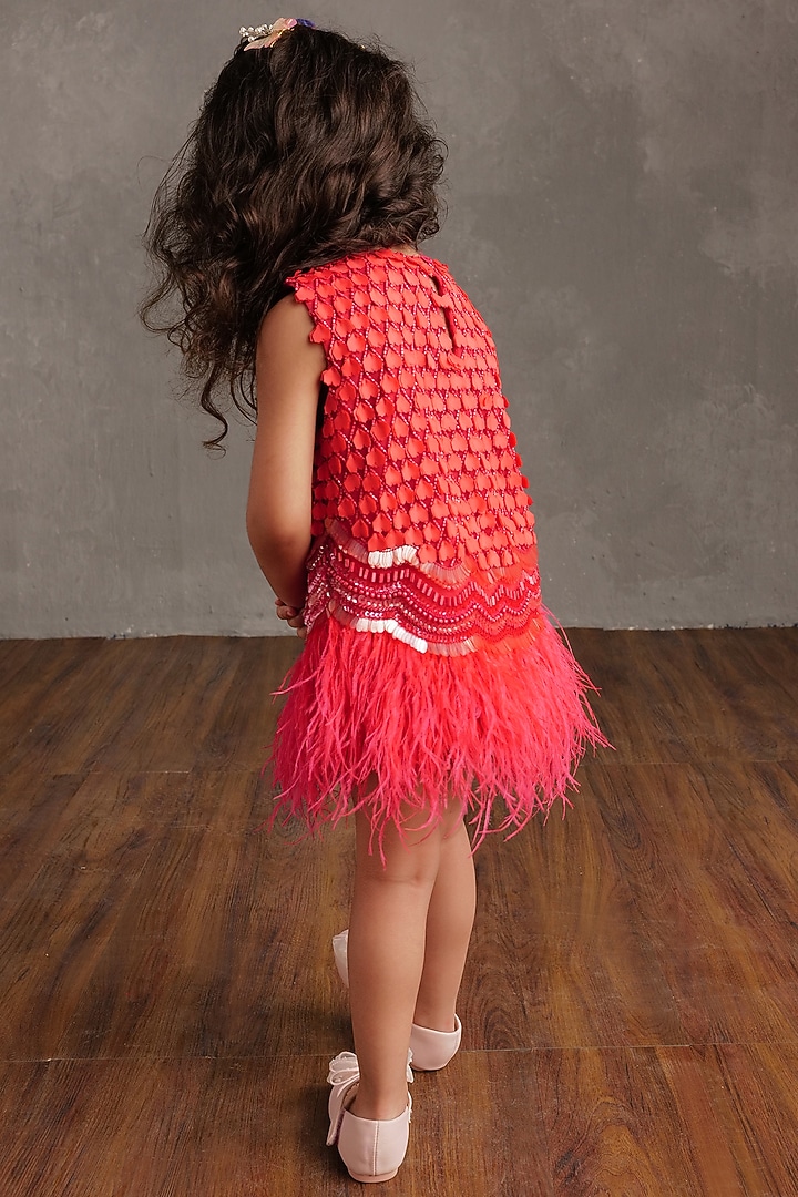 Fuchsia Semi Hard Net Embellished Dress For Girls by NSS Little Stars at Pernia's Pop Up Shop