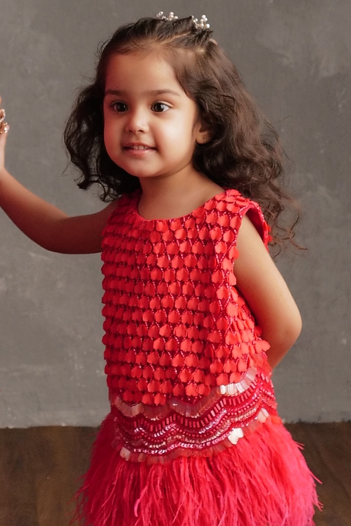 Fuchsia Semi Hard Net Embellished Dress For Girls by NSS Little Stars at Pernia's Pop Up Shop
