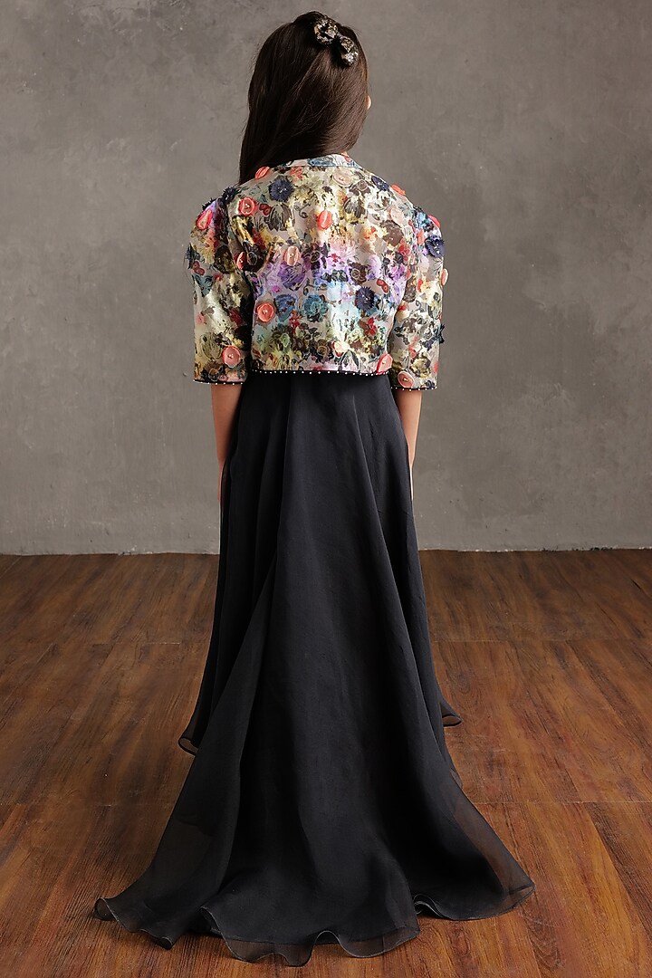 Navy Blue Semi Hard Net & Bemberg Satin Skirt Set For Girls by NSS Little Stars at Pernia's Pop Up Shop