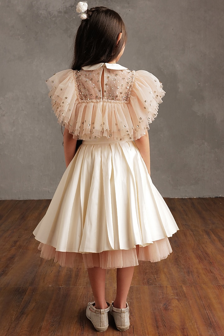 Ivory & Blush Pink Semi Hard Net Skirt Set For Girls by NSS Little Stars at Pernia's Pop Up Shop