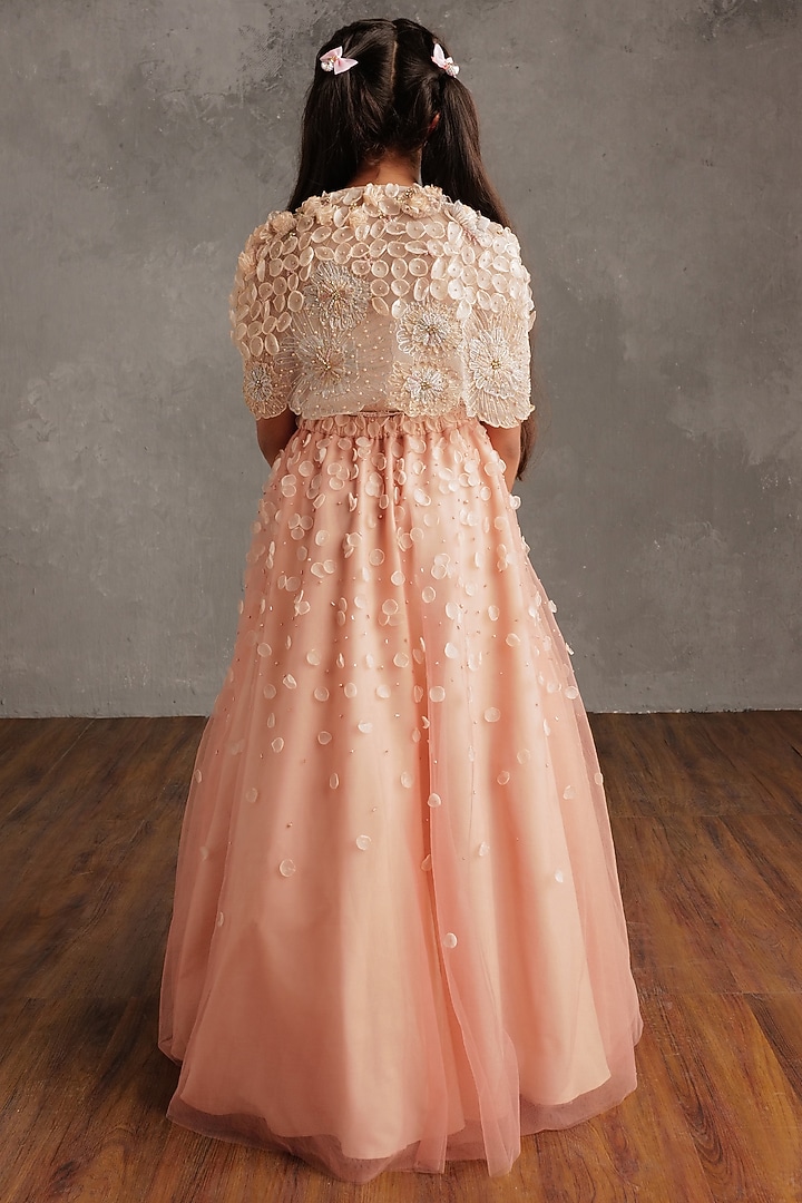 Blush Pink Poly Organza Skirt Set For Girls by NSS Little Stars at Pernia's Pop Up Shop