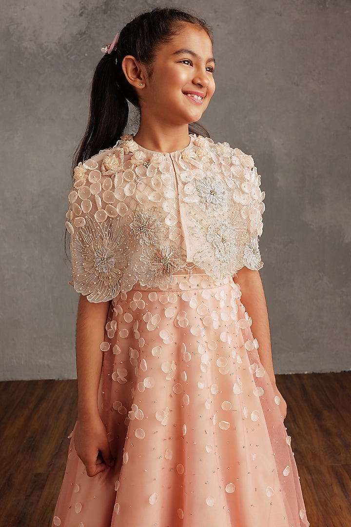 Blush Pink Poly Organza Skirt Set For Girls by NSS Little Stars at Pernia's Pop Up Shop