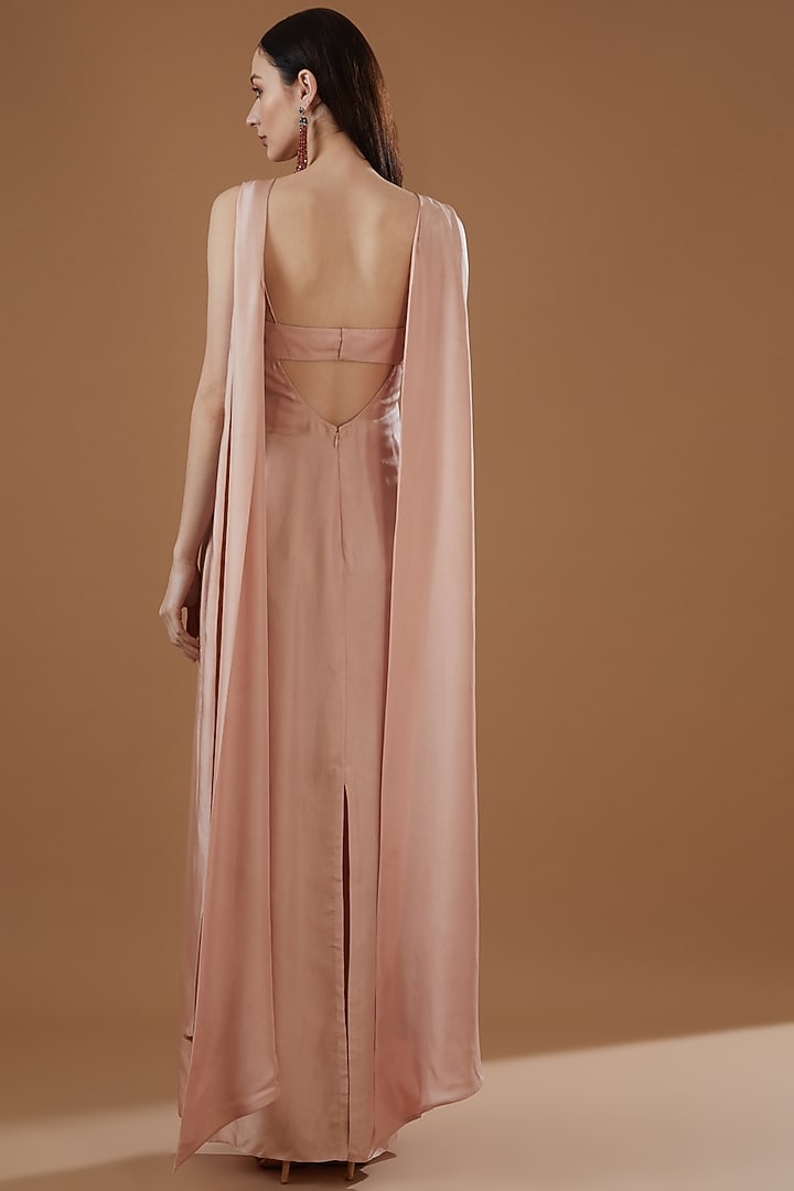 Blush Pink Satin Twill Maxi Cocktail Dress by Not So Serious By Pallavi Mohan at Pernia's Pop Up Shop