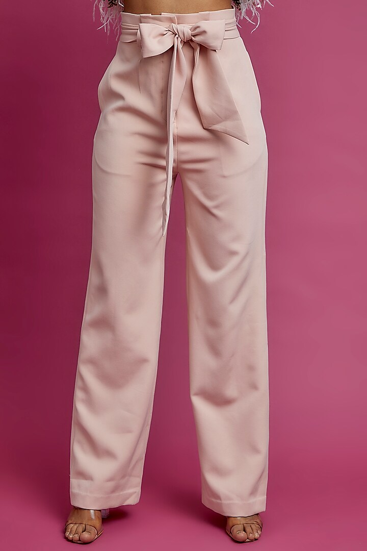 Blush Pink Imported Crepe Trousers by Not So Serious by Pallavi Mohan
