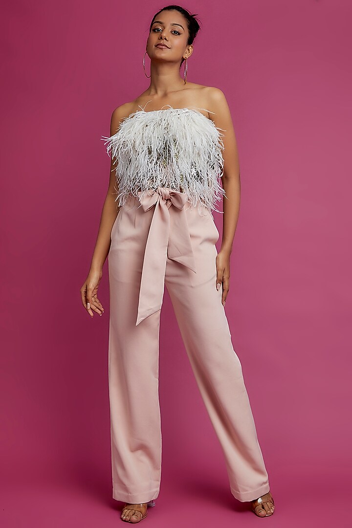 Blush Pink Imported Crepe Trousers by Not So Serious by Pallavi Mohan at Pernia's Pop Up Shop
