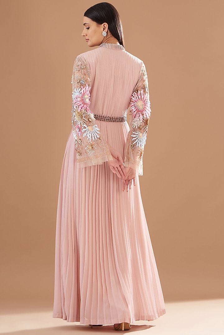Blush Pink Chiffon & Crepe Embroidered Party Wear Dress by Not So Serious by Pallavi Mohan at Pernia's Pop Up Shop
