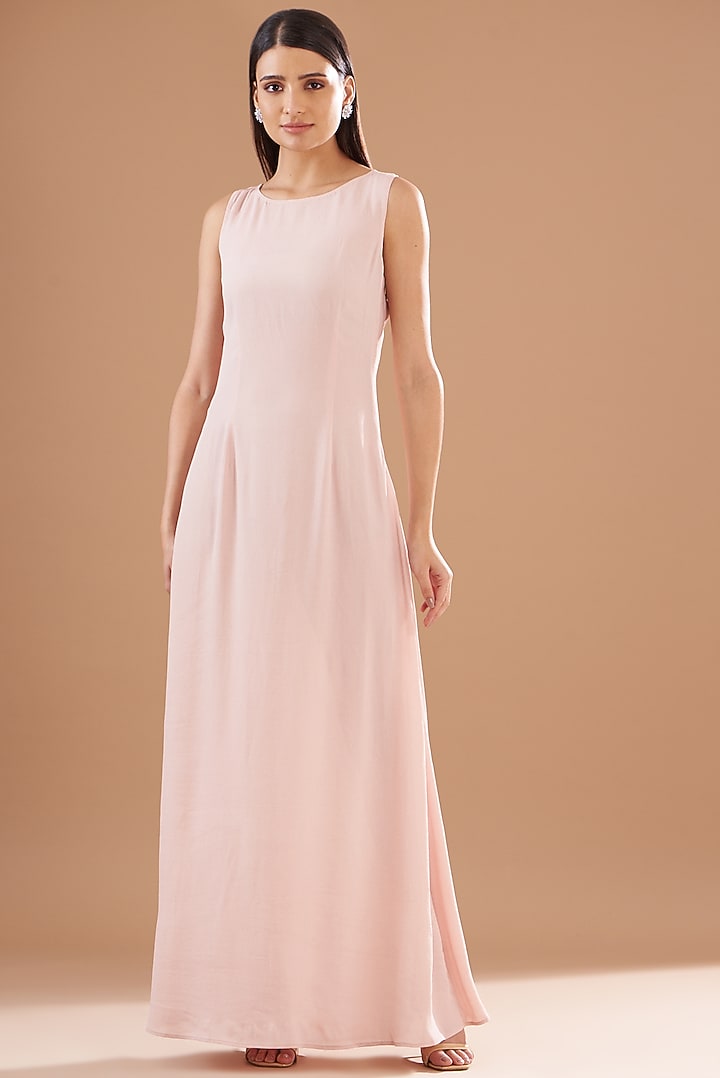 Blush Pink Chiffon & Crepe Embroidered Party Wear Dress by Not So Serious by Pallavi Mohan at Pernia's Pop Up Shop