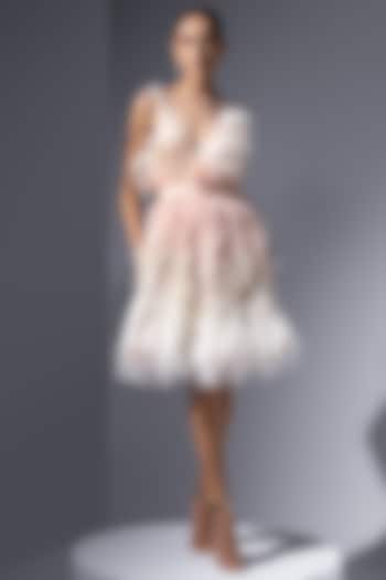 Blush & Ivory Tulle Pearl Embroidered Mini Party Wear Dress by Not So Serious by Pallavi Mohan at Pernia's Pop Up Shop