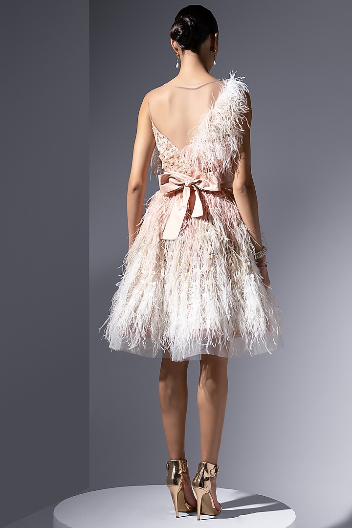 Blush & Ivory Tulle Pearl Embroidered Mini Party Wear Dress by Not So Serious by Pallavi Mohan at Pernia's Pop Up Shop
