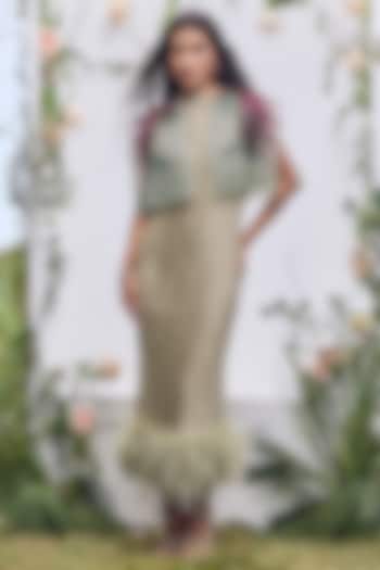 Mint Satin Pleated Midi Party Wear Dress by Not So Serious by Pallavi Mohan at Pernia's Pop Up Shop