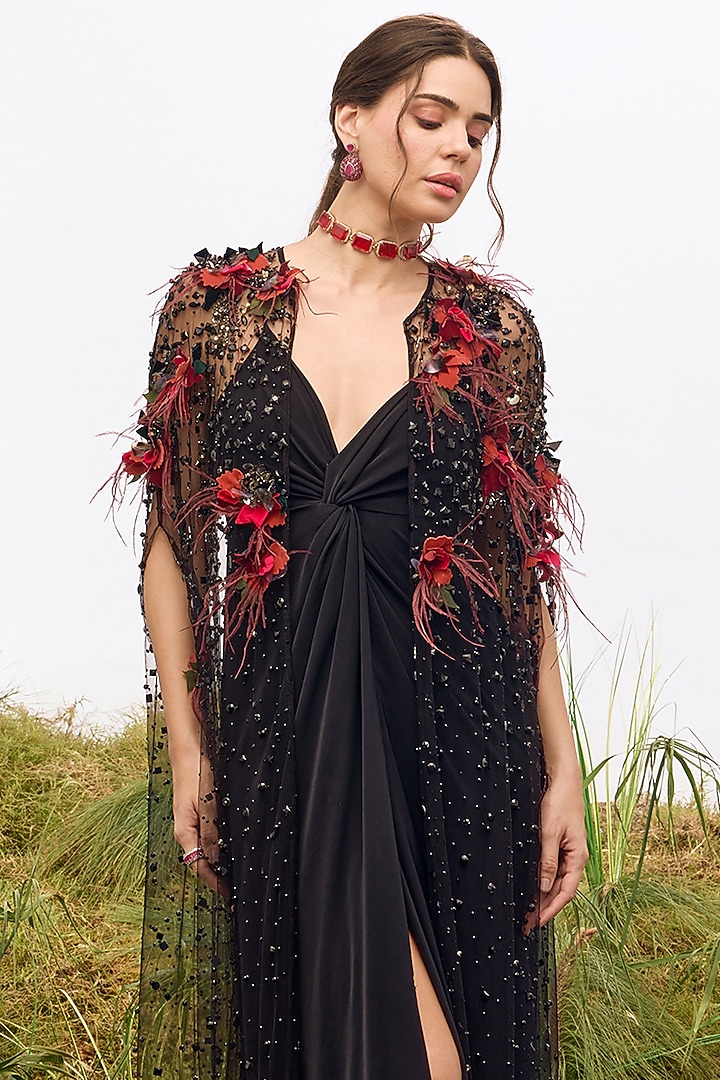 Black Acetate Knotted Cocktail Dress by Not So Serious by Pallavi Mohan at Pernia's Pop Up Shop