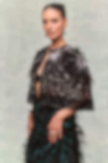 Black Tulle Crystal Embellished Cape by Not So Serious by Pallavi Mohan at Pernia's Pop Up Shop