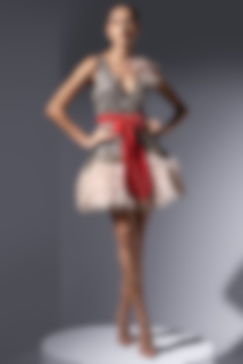 Blush Tulle Embellished Flared Party Wear Dress by Not So Serious by Pallavi Mohan at Pernia's Pop Up Shop