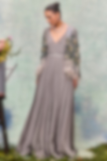 Grey Georgette Sequin Embroidered Cape by Not So Serious by Pallavi Mohan at Pernia's Pop Up Shop