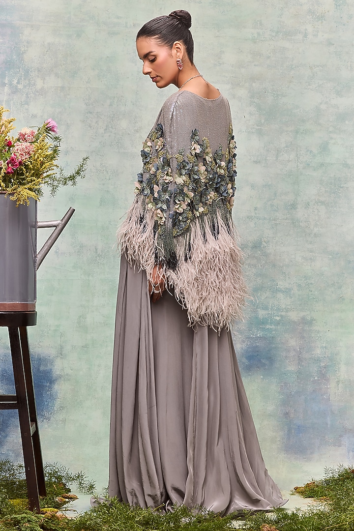 Grey Georgette Sequin Embroidered Cape by Not So Serious by Pallavi Mohan at Pernia's Pop Up Shop