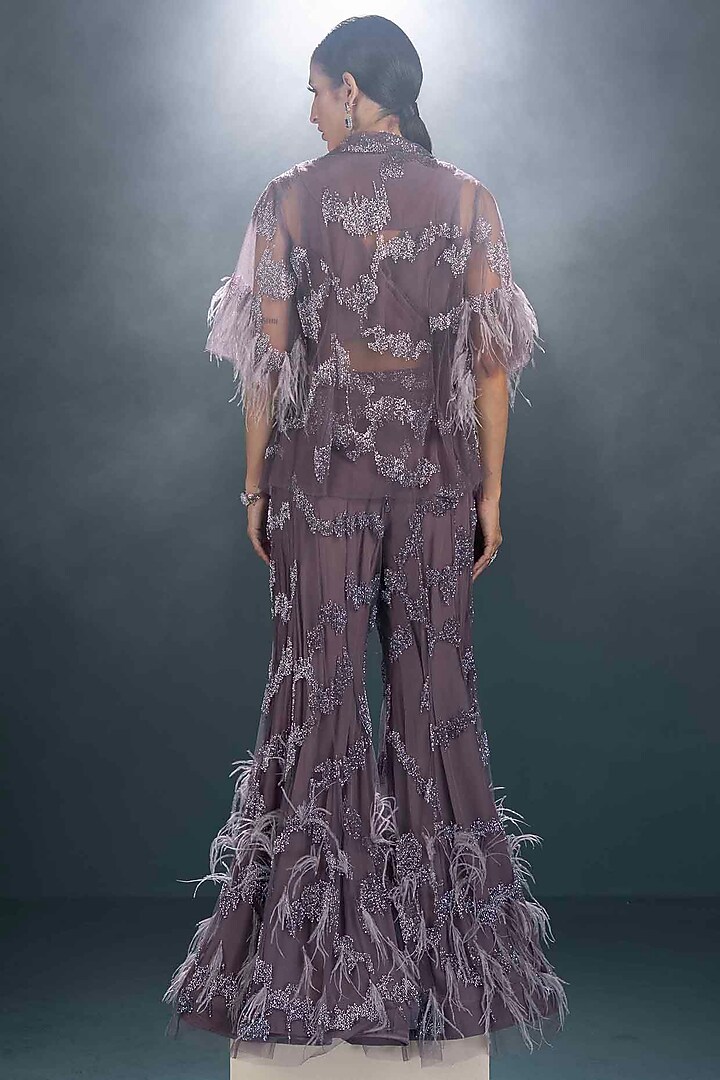 Purple Viscose Applique Hand Embroidered Gharara Set by Not So Serious by Pallavi Mohan at Pernia's Pop Up Shop