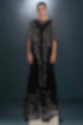 Black Viscose Crepe Hand Embroidered Jacket Set by Not So Serious by Pallavi Mohan at Pernia's Pop Up Shop