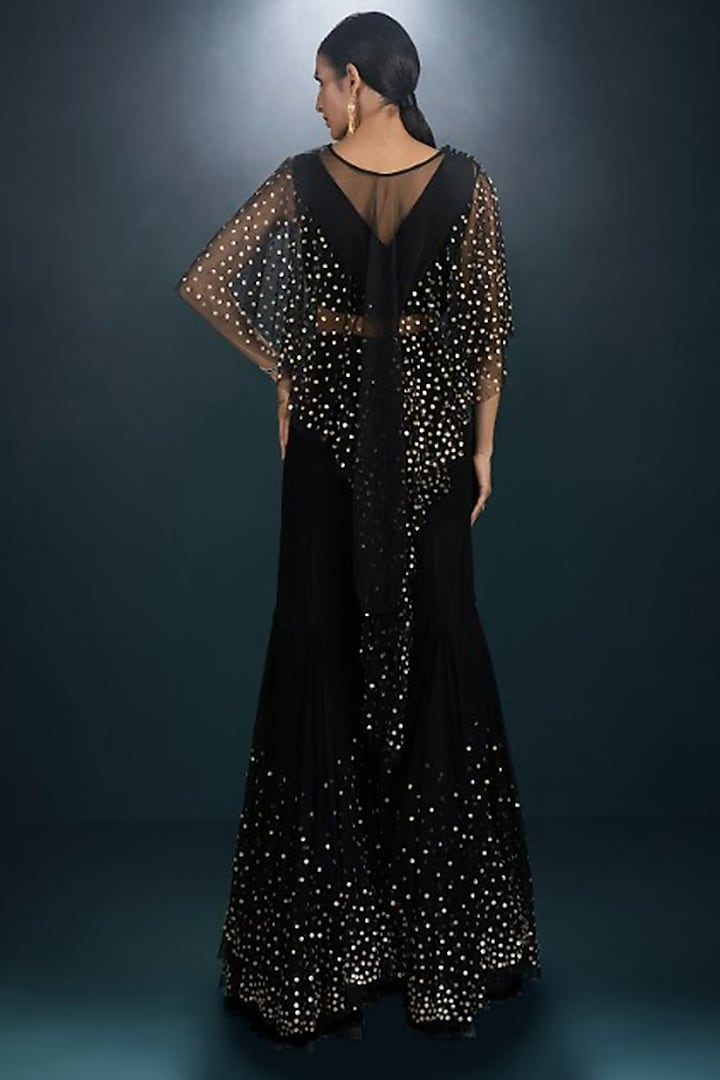 Black Viscose Crepe Hand Embroidered Jacket Set by Not So Serious by Pallavi Mohan at Pernia's Pop Up Shop
